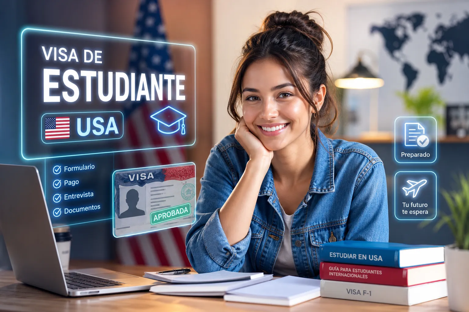 Estudiante preparando pasaporte de Ecuador, I-20 y comprobantes de SEVIS para solicitar su visa de estudiante para Estados Unidos.
